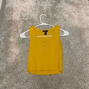 Yellow Ribbed Button Down Crop Top